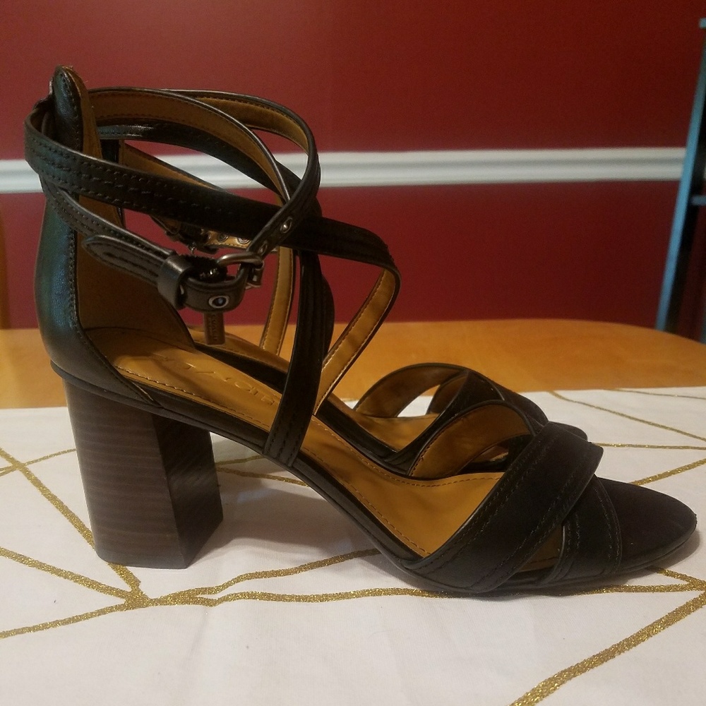 Coach black strappy heels